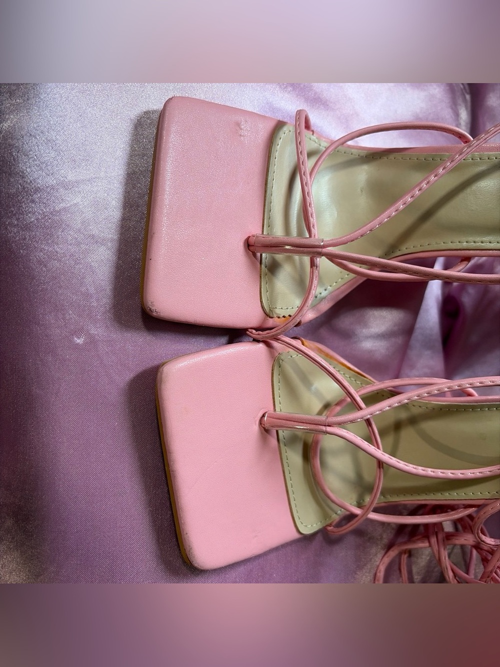 Pink Strappy Lace-Up Women's Heeled Sandals - Picture 7 of 7